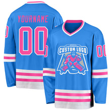 Charger l'image dans la galerie, Custom Powder Blue Pink-White Hockey Jersey