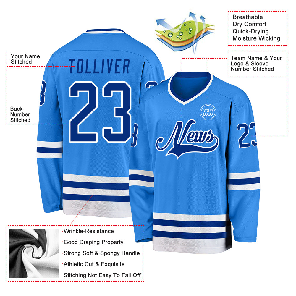 Custom Powder Blue Gold-White Classic Style Hockey Jersey main image 0