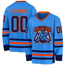 Load image into Gallery viewer, Custom Powder Blue Navy-Orange Hockey Jersey