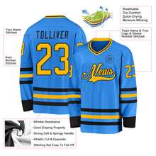 Load image into Gallery viewer, Custom Powder Blue Gold-Black Hockey Jersey
