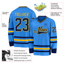 Load image into Gallery viewer, Custom Powder Blue Navy-Gold Hockey Jersey