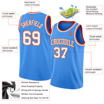 Custom Powder Blue White-Orange Authentic Basketball Jersey
