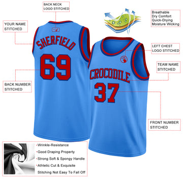 Custom Powder Blue Red-Royal Authentic Basketball Jersey