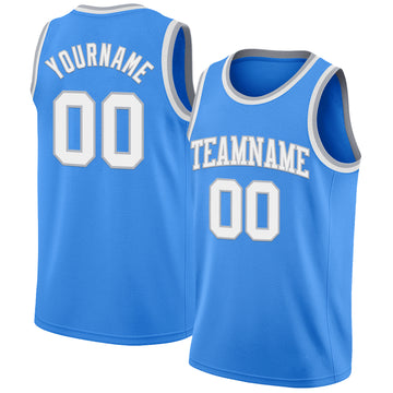 Custom Powder Blue White-Gray Authentic Basketball Jersey
