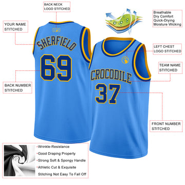 Custom Powder Blue Royal-Gold Authentic Basketball Jersey