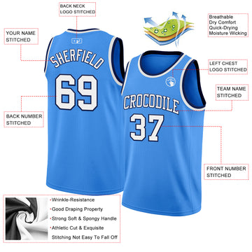 Custom Powder Blue White-Navy Authentic Basketball Jersey