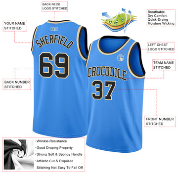 Custom Powder Blue Black-Cream Authentic Basketball Jersey