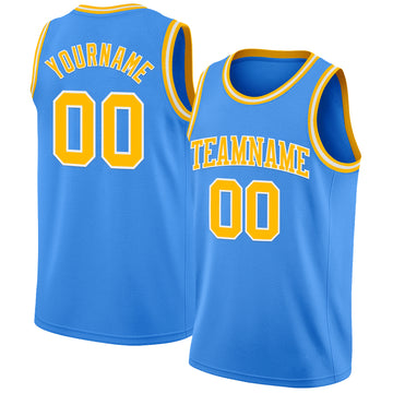 Custom Powder Blue Gold-White Authentic Basketball Jersey