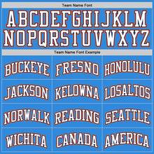 Laden Sie das Bild in den Galerie-Viewer, Custom Powder Blue White Navy Orange-Gold Authentic Basketball Jersey