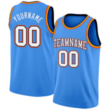 Laden Sie das Bild in den Galerie-Viewer, Custom Powder Blue White Navy Orange-Gold Authentic Basketball Jersey