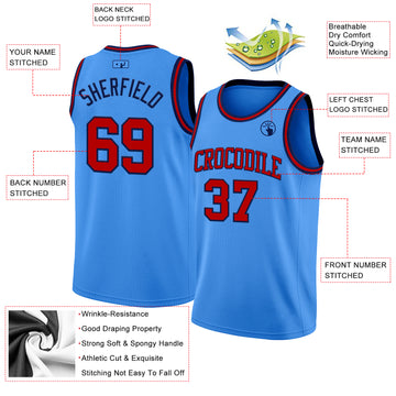 Custom Powder Blue Red-Navy Authentic Basketball Jersey