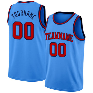 Custom Powder Blue Red-Navy Authentic Basketball Jersey