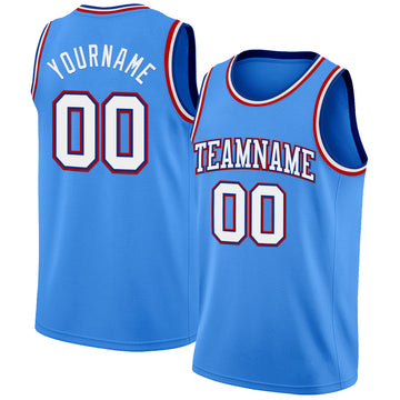 Custom Powder Blue White Royal-Red Authentic Basketball Jersey