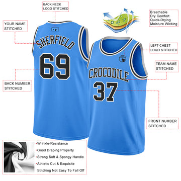 Custom Powder Blue Black-White Authentic Basketball Jersey