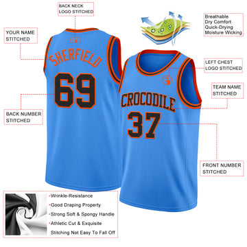 Custom Powder Blue Black-Orange Authentic Basketball Jersey