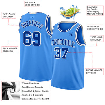 Custom Powder Blue Royal-White Authentic Basketball Jersey