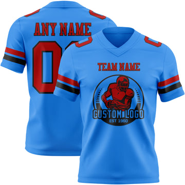 Custom Powder Blue Red-Black Authentic Football Jersey