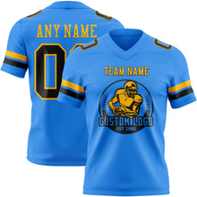 Load image into Gallery viewer, Custom Powder Blue Black-Gold Authentic Football Jersey