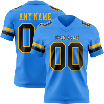 Custom Powder Blue Black-Gold Authentic Football Jersey
