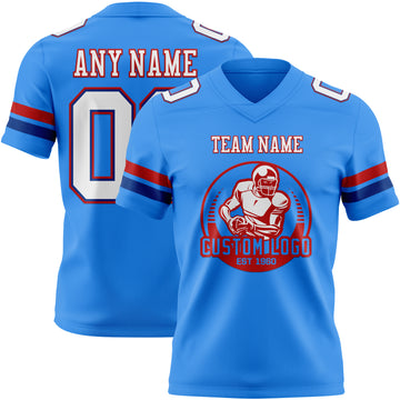 Custom Powder Blue White Royal-Red Authentic Football Jersey