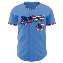 Load image into Gallery viewer, Custom Powder Blue USA Flag Navy Red-White Authentic Baseball Jersey