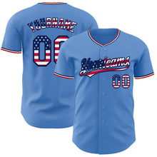 Load image into Gallery viewer, Custom Powder Blue USA Flag Navy Red-White Authentic Baseball Jersey
