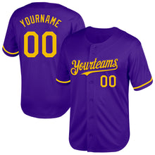 Load image into Gallery viewer, Custom Purple Yellow Mesh Authentic Throwback Baseball Jersey