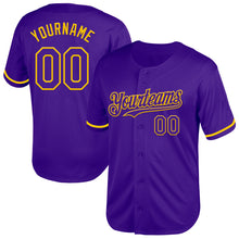 Load image into Gallery viewer, Custom Purple Yellow Mesh Authentic Throwback Baseball Jersey