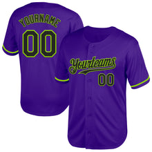 Load image into Gallery viewer, Custom Purple Black-Neon Green Mesh Authentic Throwback Baseball Jersey