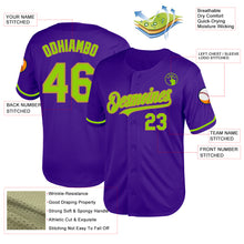 Load image into Gallery viewer, Custom Purple Neon Green-Old Gold Mesh Authentic Throwback Baseball Jersey