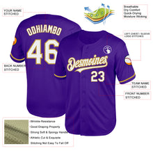 Load image into Gallery viewer, Custom Purple White-Old Gold Mesh Authentic Throwback Baseball Jersey
