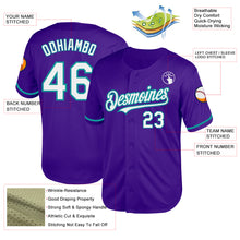 Load image into Gallery viewer, Custom Purple White-Teal Mesh Authentic Throwback Baseball Jersey