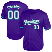 Load image into Gallery viewer, Custom Purple White-Teal Mesh Authentic Throwback Baseball Jersey