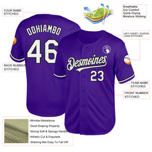 Load image into Gallery viewer, Custom Purple White-Black Mesh Authentic Throwback Baseball Jersey