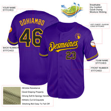 Load image into Gallery viewer, Custom Purple Black-Gold Mesh Authentic Throwback Baseball Jersey