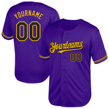 Load image into Gallery viewer, Custom Purple Black-Gold Mesh Authentic Throwback Baseball Jersey