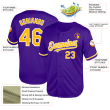 Load image into Gallery viewer, Custom Purple Gold-White Mesh Authentic Throwback Baseball Jersey