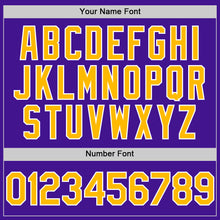 Load image into Gallery viewer, Custom Purple Gold-White Mesh Authentic Throwback Baseball Jersey