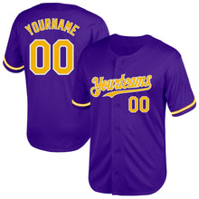 Load image into Gallery viewer, Custom Purple Gold-White Mesh Authentic Throwback Baseball Jersey