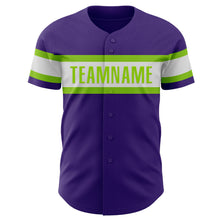 Load image into Gallery viewer, Custom Purple White-Neon Green Authentic Baseball Jersey