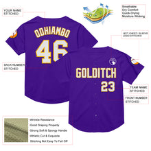 Загрузить изображение в средство просмотра галереи, Custom Purple White-Gold Mesh Authentic Throwback Baseball Jersey