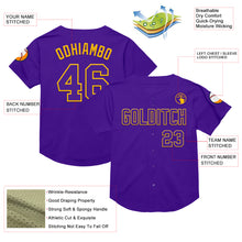 Загрузить изображение в средство просмотра галереи, Custom Purple Gold Mesh Authentic Throwback Baseball Jersey