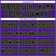 Загрузить изображение в средство просмотра галереи, Custom Purple Black-Neon Green Mesh Authentic Throwback Baseball Jersey