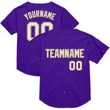 Загрузить изображение в средство просмотра галереи, Custom Purple White-Old Gold Mesh Authentic Throwback Baseball Jersey