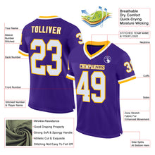 Load image into Gallery viewer, Custom Purple White-Gold Mesh Authentic Throwback Football Jersey