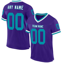 Загрузить изображение в средство просмотра галереи, Custom Purple Teal-White Mesh Authentic Throwback Football Jersey