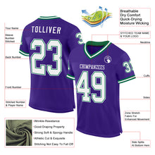 Загрузить изображение в средство просмотра галереи, Custom Purple White-Kelly Green Mesh Authentic Throwback Football Jersey