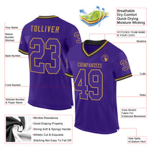 Load image into Gallery viewer, Custom Purple Old Gold-Black Mesh Authentic Throwback Football Jersey