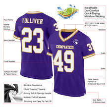 Загрузить изображение в средство просмотра галереи, Custom Purple White-Old Gold Mesh Authentic Throwback Football Jersey