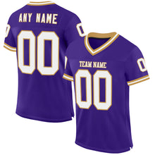 Загрузить изображение в средство просмотра галереи, Custom Purple White-Old Gold Mesh Authentic Throwback Football Jersey